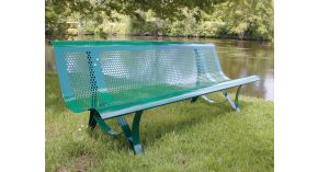 Banc public en métal perforé Le Duc – trous ronds - vert 6005